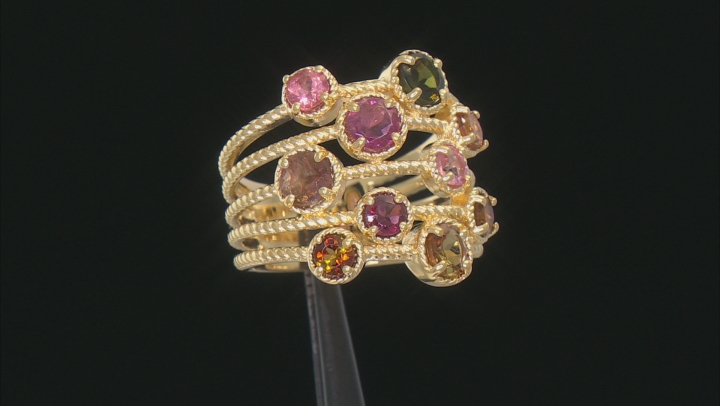 Multi-Tourmaline 18K Yellow Gold Over Sterling Silver Ring 1.50ctw Video Thumbnail