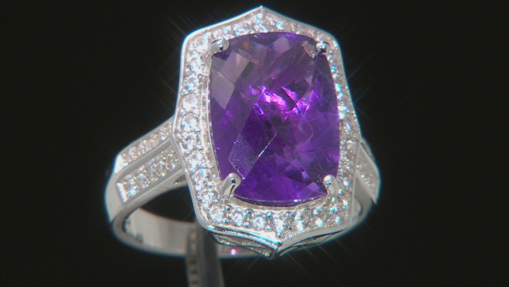African Amethyst Rhodium Over Sterling Silver Ring 6.40ctw Video Thumbnail