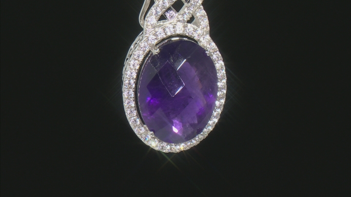 Purple African Amethyst Rhodium Over Sterling Silver Pendant With Chain 15.00ctw Video Thumbnail
