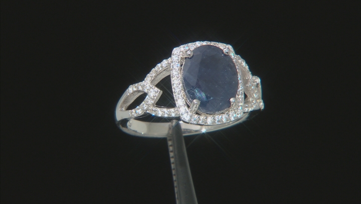 Blue Sapphire Rhodium Over Sterling Silver Ring 3.48ctw Video Thumbnail