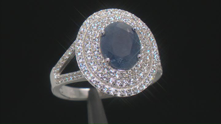 Blue Sapphire Rhodium Over Sterling Silver Ring 2.75ctw Video Thumbnail