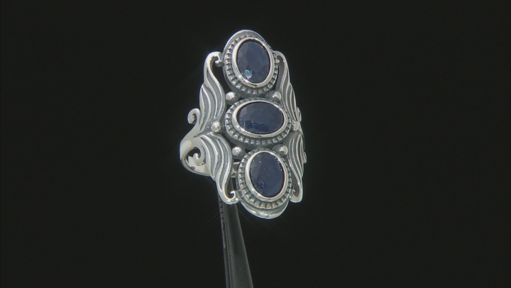 Blue Sapphire Rhodium Over Sterling Silver 3 Stone Ring 1.75ctw Video Thumbnail