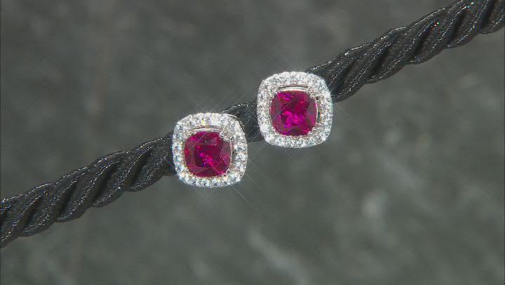 Red  Lab Created Ruby Rhodium Over Sterling Silver Jewelry Set 5.24ctw