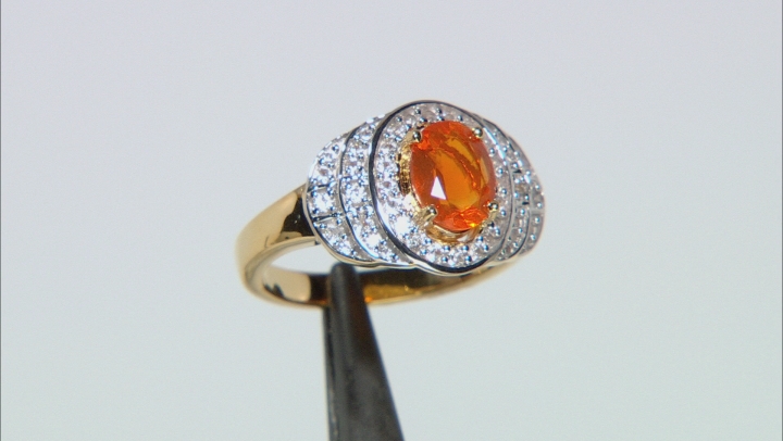 Oval Mexican Fire Opal 14k Yellow Gold Over Sterling Silver Ring 1.10ctw Video Thumbnail