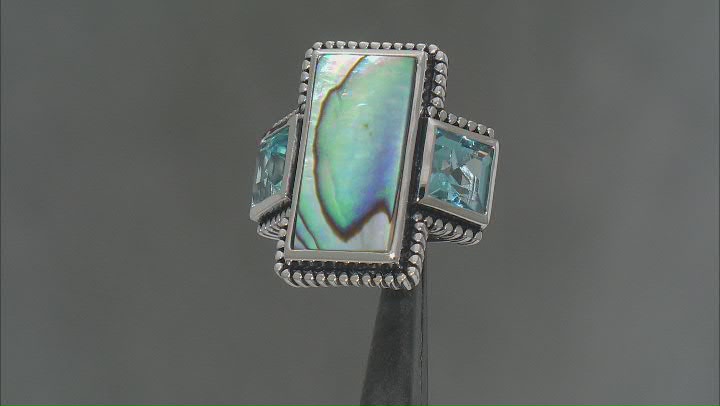 Multi Color Abalone Shell Rhodium Over Sterling Silver Ring 3.74ctw Video Thumbnail