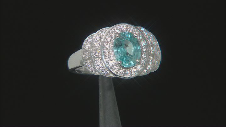 Blue Zircon Platinum Over Sterling Silver Ring 2.26ctw Video Thumbnail