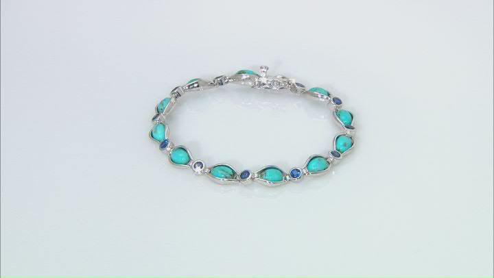 Blue Composite Arizona Turquoise Rhodium Over Sterling Silver Bracelet 1.54ctw Video Thumbnail