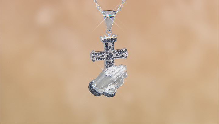 Black Spinel Rhodium Over Sterling Silver Cross Pendant With Chain 0.76ctw Video Thumbnail