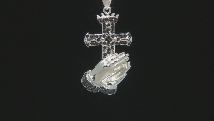 Black Spinel Rhodium Over Sterling Silver Cross Pendant With Chain 0.76ctw Video Thumbnail