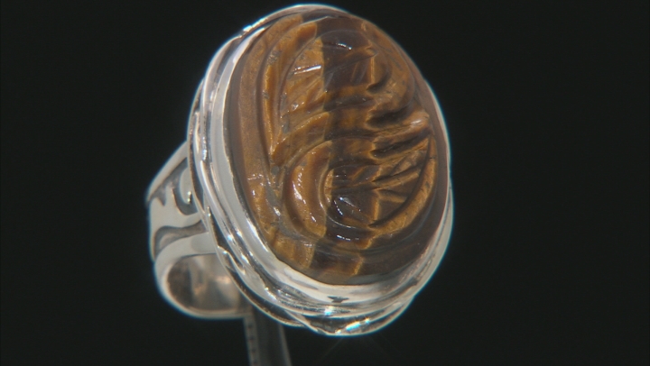 Tigers Eye Rhodium Over Sterling Silver Ring Video Thumbnail