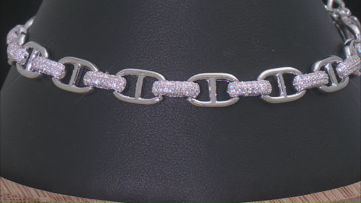 White Cubic Zirconia Rhodium Over Sterling Silver Mariner Link Bracelet 2.38ctw Video Thumbnail