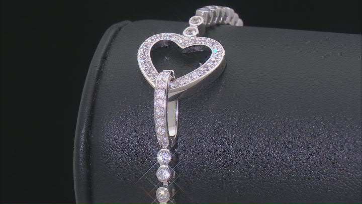 White Cubic Zirconia Rhodium Over Sterling Silver Heart Tennis Bracelet 3.70ctw Video Thumbnail