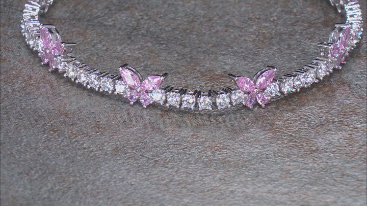 Pink And White Cubic Zirconia Rhodium Over Sterling Silver Butterfly Tennis Bracelet 11.48ctw Video Thumbnail