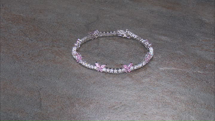 Pink And White Cubic Zirconia Rhodium Over Sterling Silver Butterfly Tennis Bracelet 11.48ctw Video Thumbnail