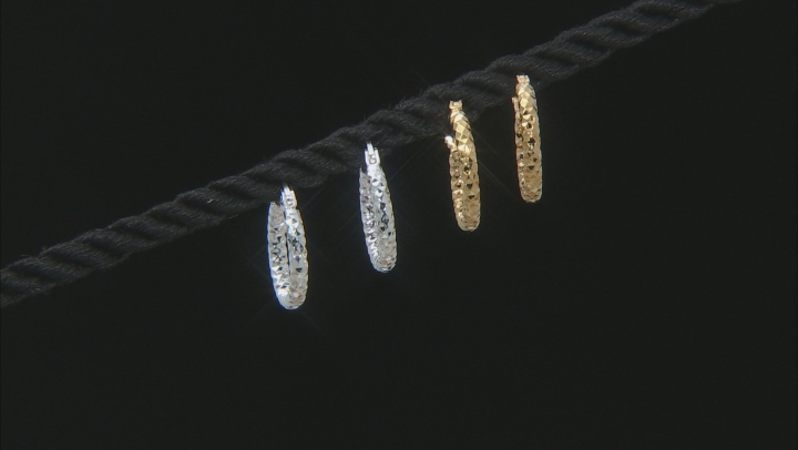 Sterling Silver and 14K Yellow Gold Over Sterling Silver Set of 2 Hoop Earrings Video Thumbnail