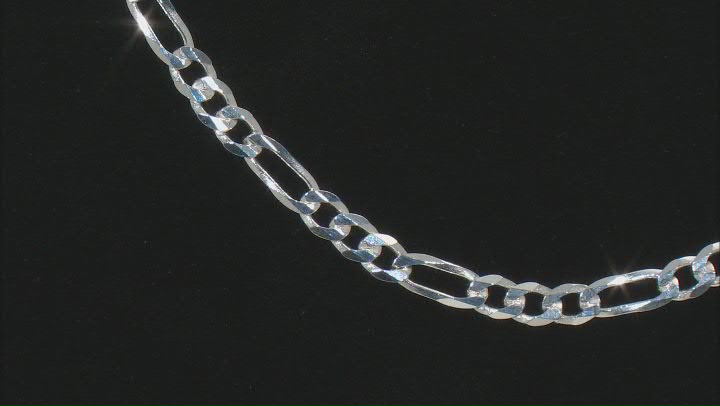 Sterling Silver 4.40MM Flat Figaro Chain 24 Inch Necklace Video Thumbnail