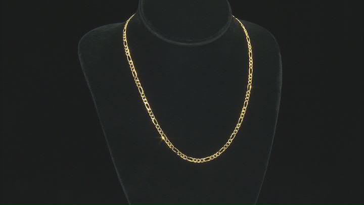 18K Yellow Gold Over Sterling Silver 4.40MM Flat Figaro Chain 18 Inch Necklace Video Thumbnail