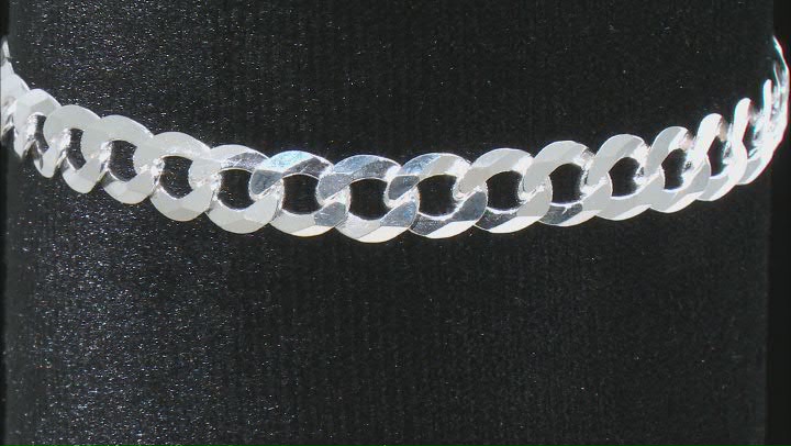 Sterling Silver Diamond-Cut 6MM Flat Curb Link 8.25 Inch Bracelet Video Thumbnail