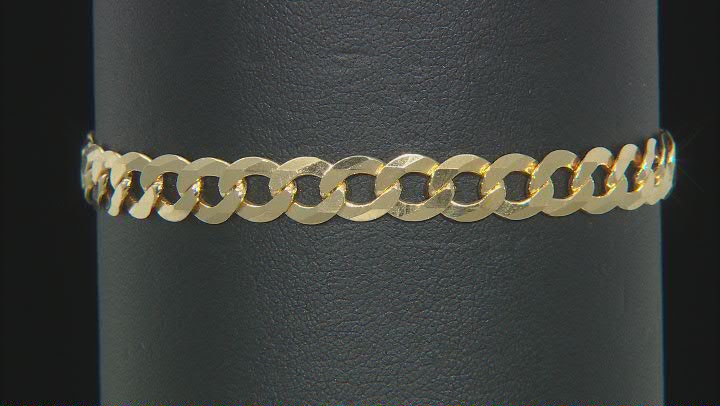 18K Yellow Gold Over Sterling Silver Diamond-Cut 6MM Flat Curb Link 8.25 Inch Bracelet Video Thumbnail