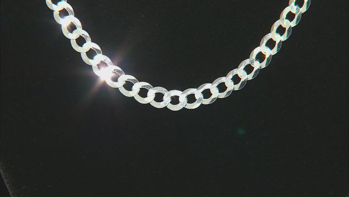 Sterling Silver Diamond-Cut 6MM Flat Curb Chain 22 Inch Necklace Video Thumbnail