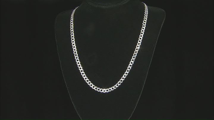 Sterling Silver Diamond-Cut 6MM Flat Curb Chain 22 Inch Necklace Video Thumbnail