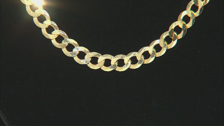 18K Yellow Gold Sterling Silver Diamond Cut 6 MM Flat Curb Chain 22 Inch Necklace Video Thumbnail