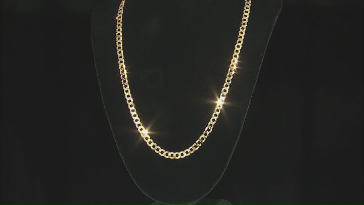 18K Yellow Gold Sterling Silver Diamond Cut 6 MM Flat Curb Chain 22 Inch Necklace Video Thumbnail