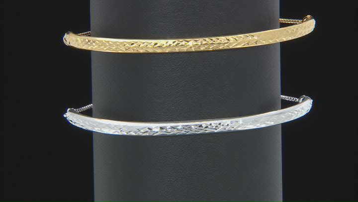 Sterling Silver and 18K Yellow Gold Over Sterling Silver Set of 2 Bolo Diamond-Cut Bracelets Video Thumbnail