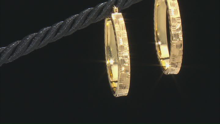 18K Yellow Gold Over Sterling Silver Diamond-Cut Oval Hoop Earrings Video Thumbnail