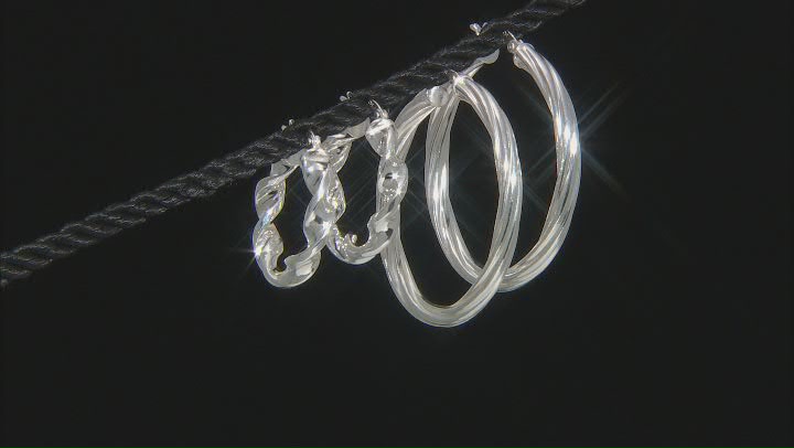 Sterling Silver Set of 2 39MM and 23MM Twisted Hoop Earrings Video Thumbnail