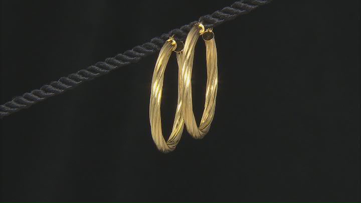 18K Yellow Gold Over Sterling Silver Set of 2 39MM and 23MM Twisted Hoop Earrings Video Thumbnail