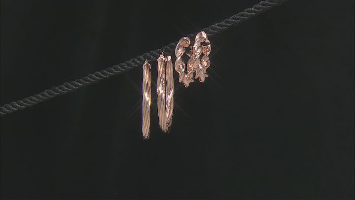 18K Rose Gold Over Sterling Silver Set of 2 39MM and 23MM Twisted Hoop Earrings Video Thumbnail