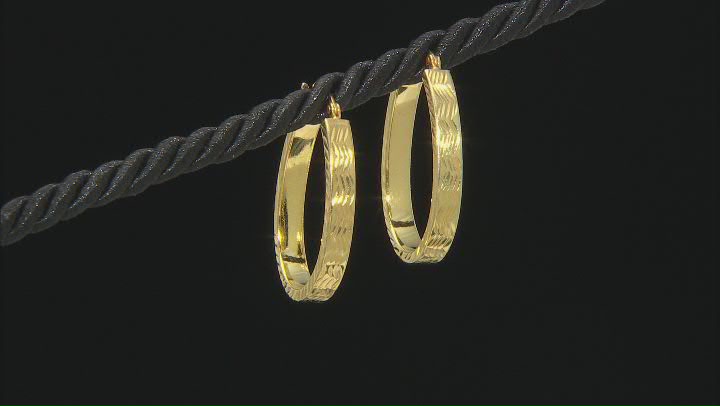 18K Yellow Gold Over Sterling Silver 4x30MM Oval Square Tube Hoop Earrings Video Thumbnail