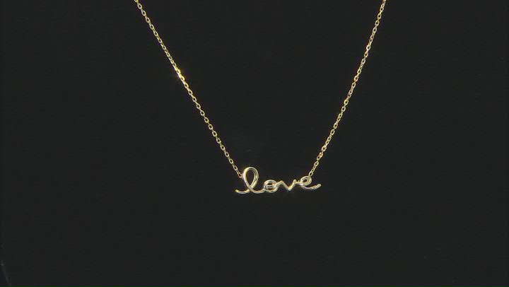 18K Yellow Gold Over Sterling Silver "Love" Script Cable Necklace Video Thumbnail