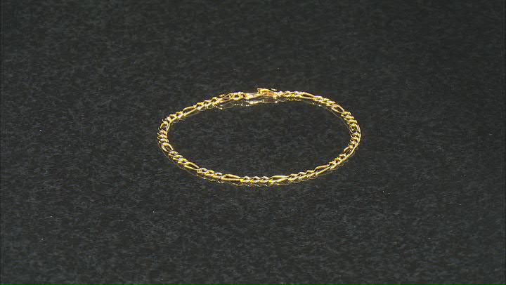 18K Yellow Gold Over Sterling Silver 3MM Curb, 3MM Figaro, 2MM Twisted Herringbone Bracelet Set of 3 Video Thumbnail