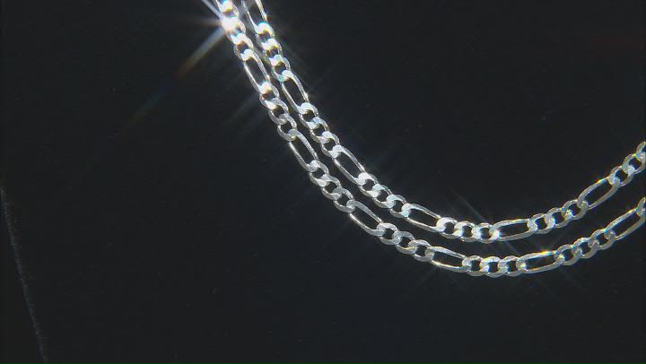 Sterling Silver Set Of Two 3MM 20 And 24 Inch Figaro Chains Video Thumbnail