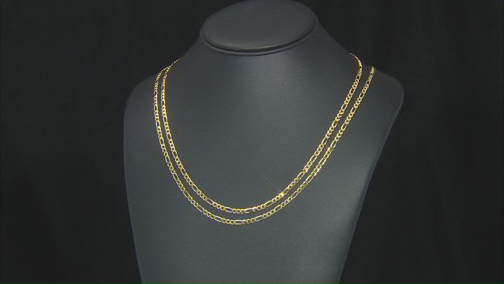 18K Yellow Gold Over Sterling Silver Set of Two 3MM 20 and 24 Inch Figaro Chains Video Thumbnail