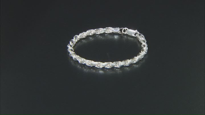Sterling Silver 5.7MM Diamond-Cut Rope Link Bracelet Video Thumbnail