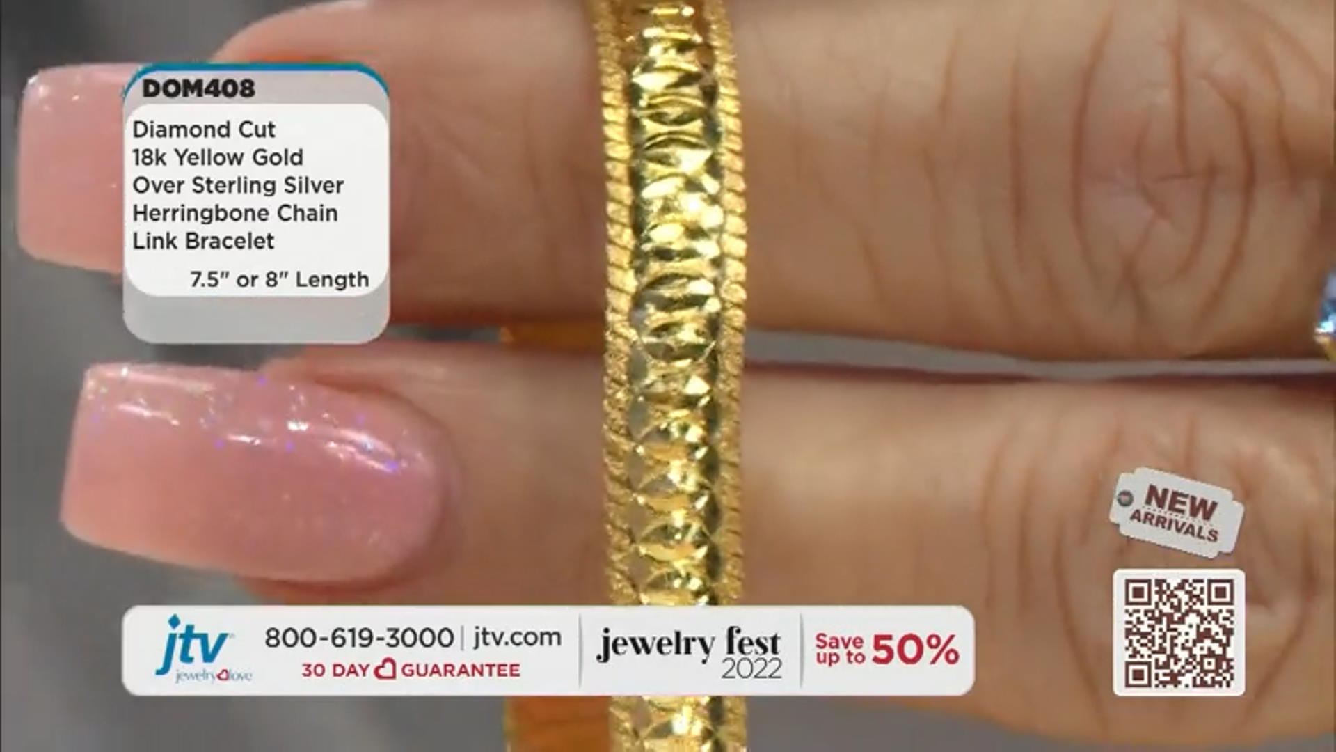 18K Yellow Gold Over Sterling Silver Diamond-cut Herringbone Chain Link Bracelet Video Thumbnail