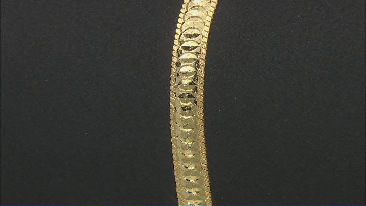 18K Yellow Gold Over Sterling Silver Diamond-cut Herringbone Chain Link Bracelet Video Thumbnail