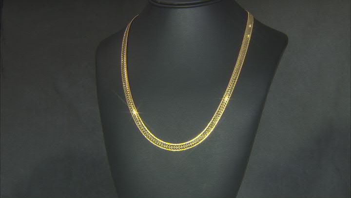 18K Yellow Gold Over Sterling Silver Reversible Diamond Cut Herringbone Chain Link Necklace Video Thumbnail