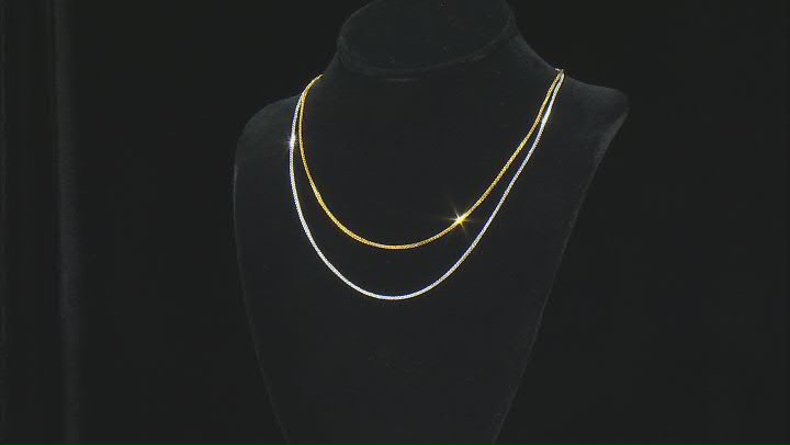 Sterling Silver & 18K Yellow Gold Over Sterling Silver Diamond-Cut Adjustable Wheat Chain Set Of 2 Video Thumbnail