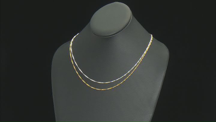Sterling Silver & 18K Yellow Gold Over Sterling Silver Adjustable 1.5mm Singapore 24" Chain Set Of 2 Video Thumbnail