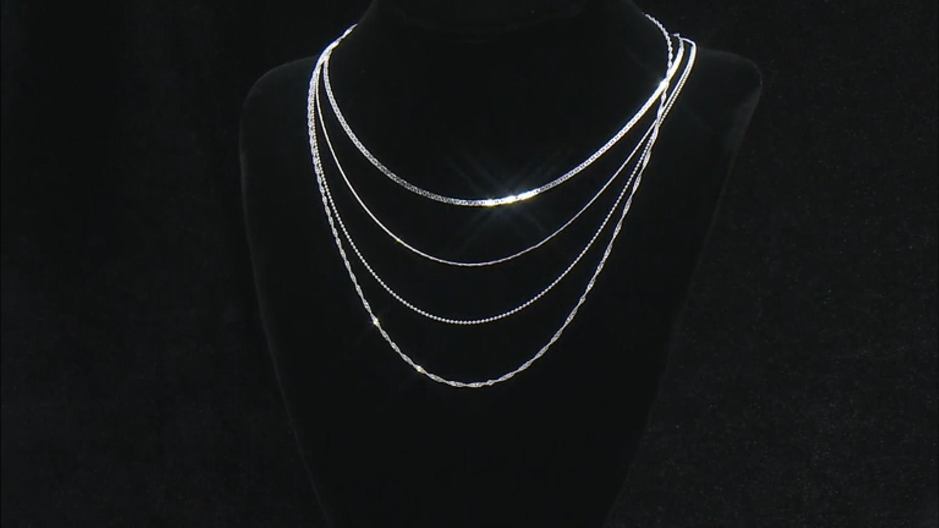 Sterling Silver Beaded, Mariner, Diamond-Cut Snake, and Singapore 20 Inch Chain Set of 4 Video Thumbnail