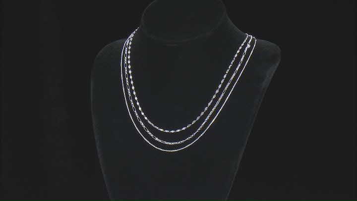 Sterling Silver Valentino, Rolo Station, & Bar Station 20 Inch Chain Set of 3 Video Thumbnail