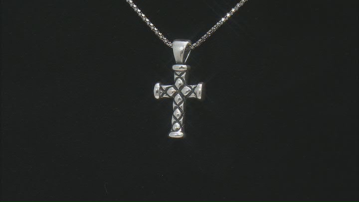 Rhodium Over Sterling Silver Oxidized Heart And Cross Pendant Set With 18 Inch Popcorn Chain Video Thumbnail
