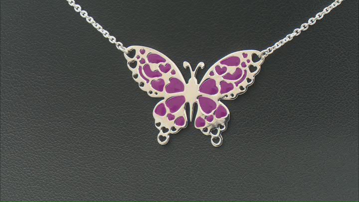 Sterling Silver Purple Enamel Butterfly 18 Inch Necklace Video Thumbnail