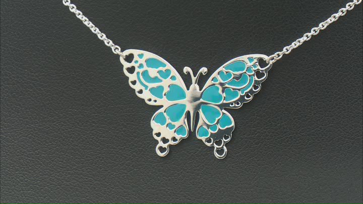 Sterling Silver Turquoise Color Enamel Butterfly 18 Inch Necklace Video Thumbnail