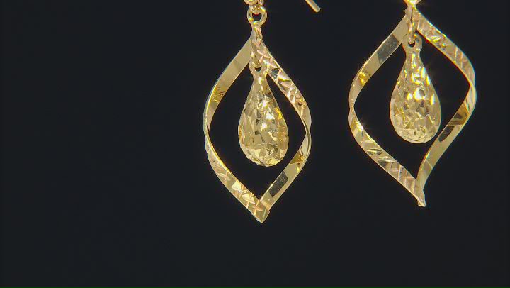 18k Yellow Gold Over Sterling Silver Diamond-Cut Teardrop Swirl Dangle Earrings Video Thumbnail