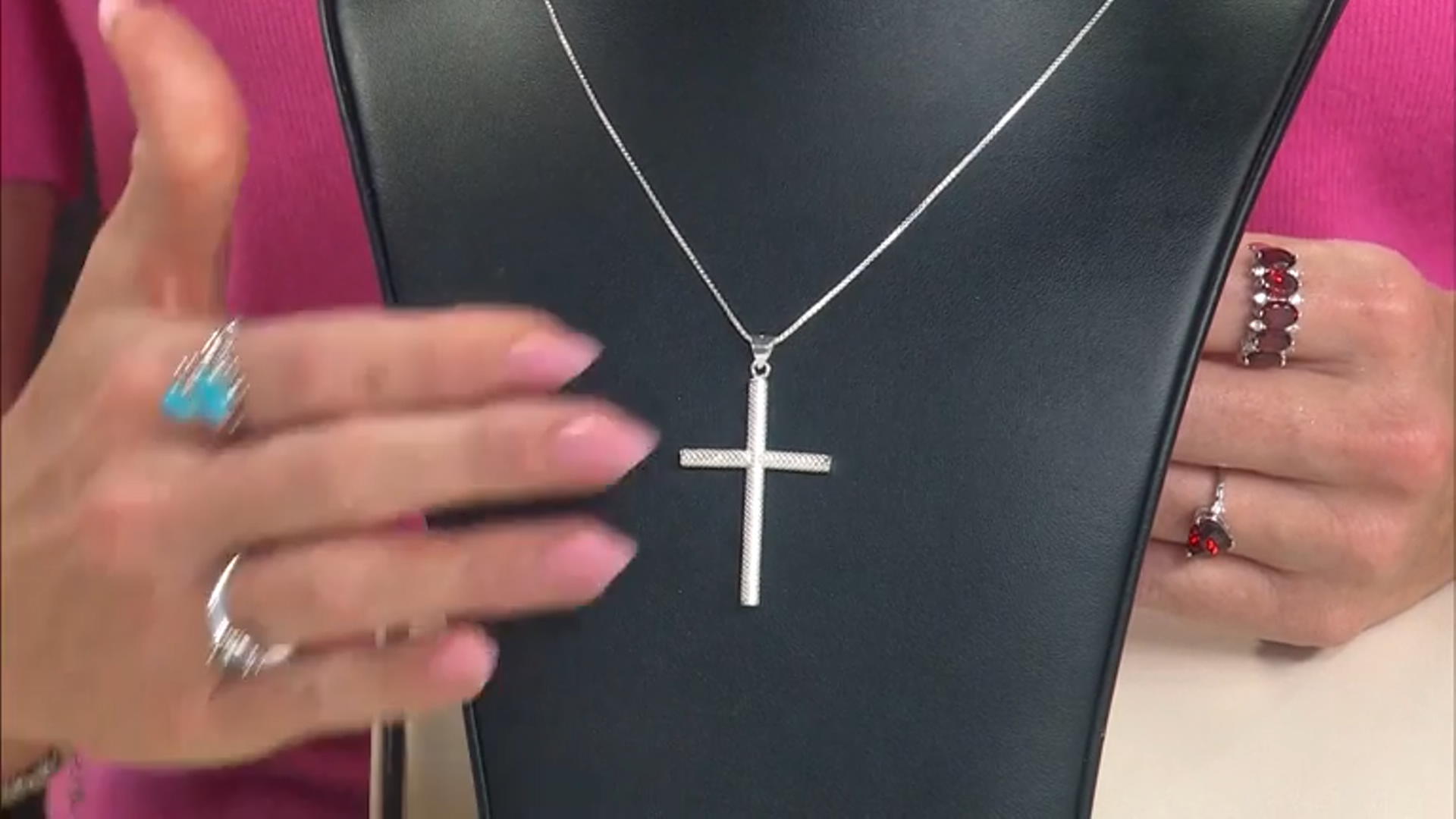 Sterling Silver Diamond-Cut Cross Pendant With 18 Inch Box Chain Video Thumbnail